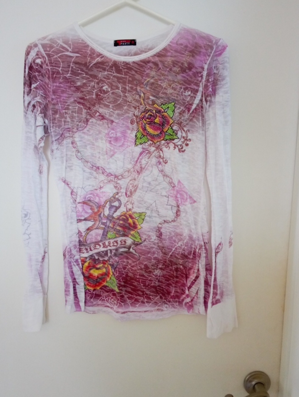 T Party Fashion Pink and White Ombre Sheer Graphic Top